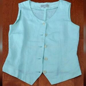 Linen Blend Light Green Sleeveless Button Down Vest
